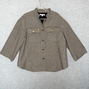 Women's Wool Tweed Blazer Jacket Shacket Size 12‎ Academia Equestrian Plaid XL